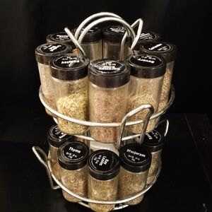 Countertop Revolving Spice Rack Two Tiers with 18 Pre-Labeled Glass Jars